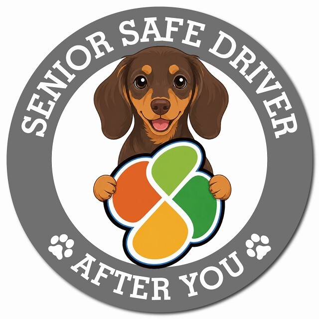 カーサイン 高齢者マーク SENIOR SAFE DRIVER ミニチュアダックスフンド マグネット 強力 直径13cm 肉球 日本製 車 ステッカー