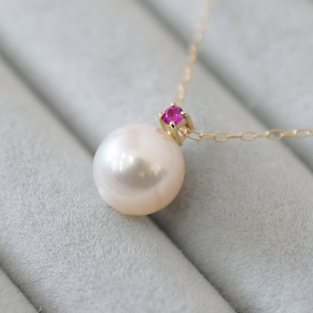 ［pearl603］8mm - 8.5mm ホワイトピンク ペンダント ネックレス 7月 誕生石 ルビー あこや真珠