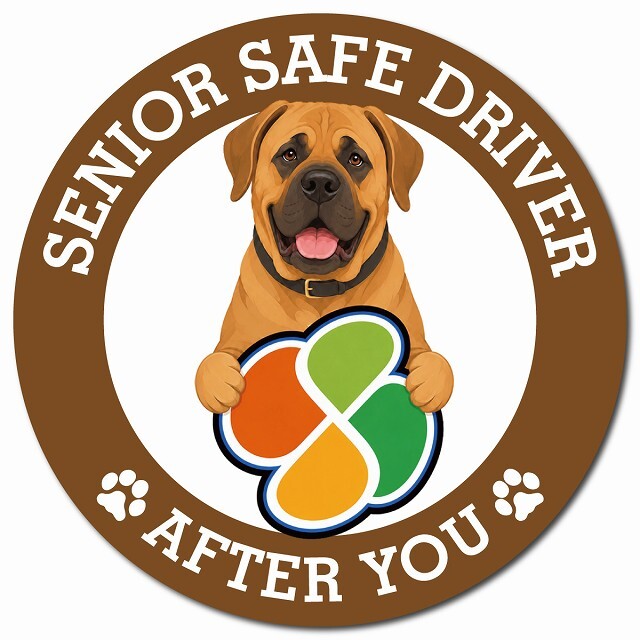 カーサイン 高齢者マーク SENIOR SAFE DRIVER 土佐犬 マグネット 強力 直径13cm 肉球 日本製 車 ステッカー