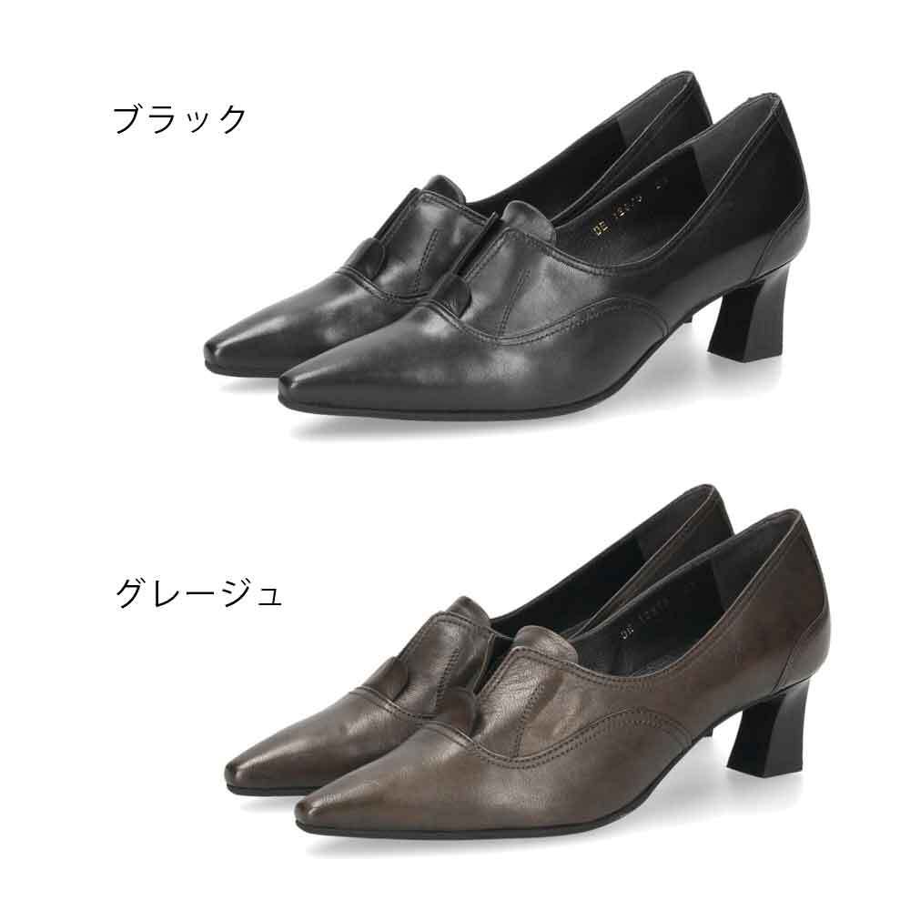 ラボキゴシ ワークス レディース パンプス 本革 黒 ブラック 日本製 ポインテッドトゥ チャンキーヒール 5cm RABOKIGOSHI works 12879