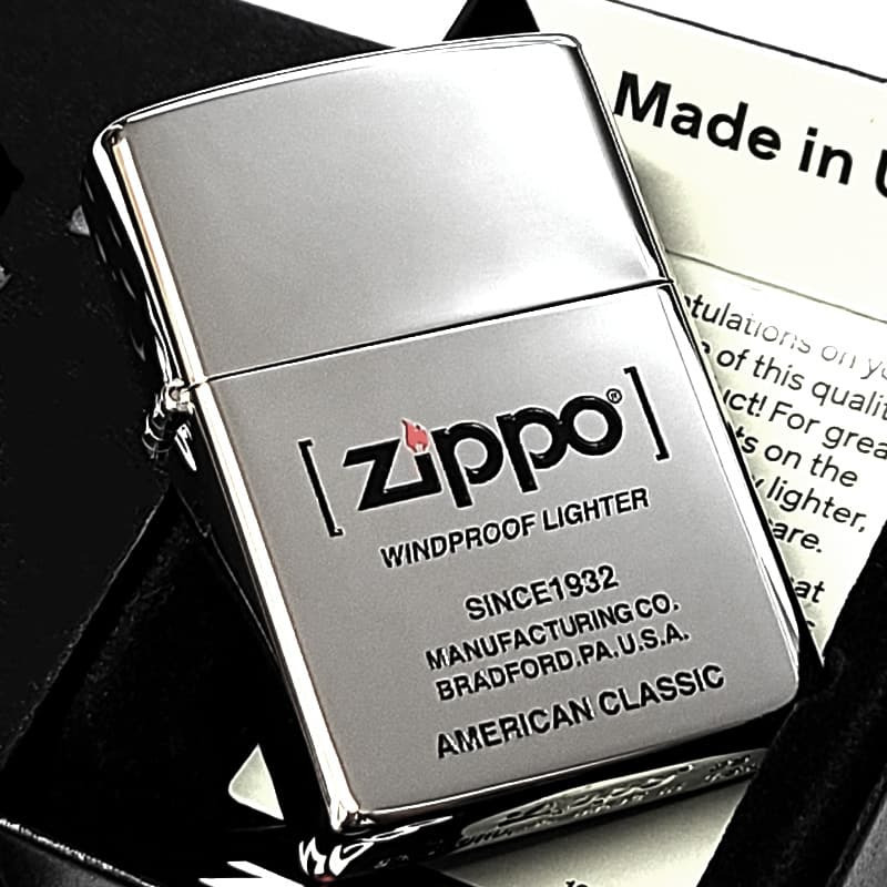 ZIPPO ロゴ 鏡面仕上げ シンプル ジッポ ライター 彫刻 銀ミラー American Classic Edition おしゃれ シルバー かっこいい メンズ プレゼント ギフト