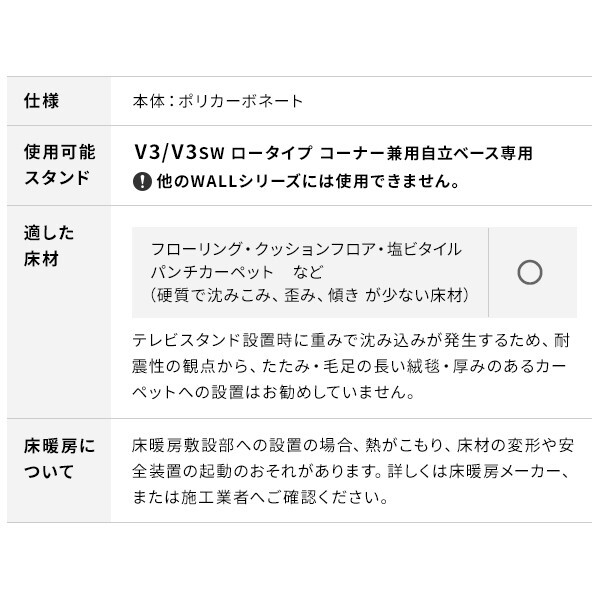 WALLインテリアテレビスタンドV3ロータイプコーナー兼用自立ベース専用 ポリカーボネートフロアシート テレビ台 テレビスタンド 部品 パーツ フローリング 床保護パネル 床 シート 傷防止 キズ防止 汚れ防止 保護 WALLオプション 新生活