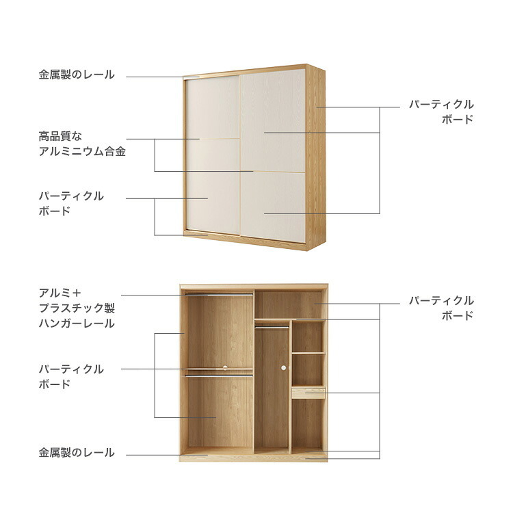 ラック ナチュラル＆ホワイト 1.6mスライド扉クローゼット 新生活