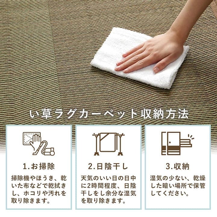 夏ラグ 夏用カーペット い草ラグ 花ござ カーペット 格子柄 ナチュラル シンプル 和室 抗菌防臭 消臭 お手入れ簡単 夏快適さらさら 本間8畳 (約382×382cm）