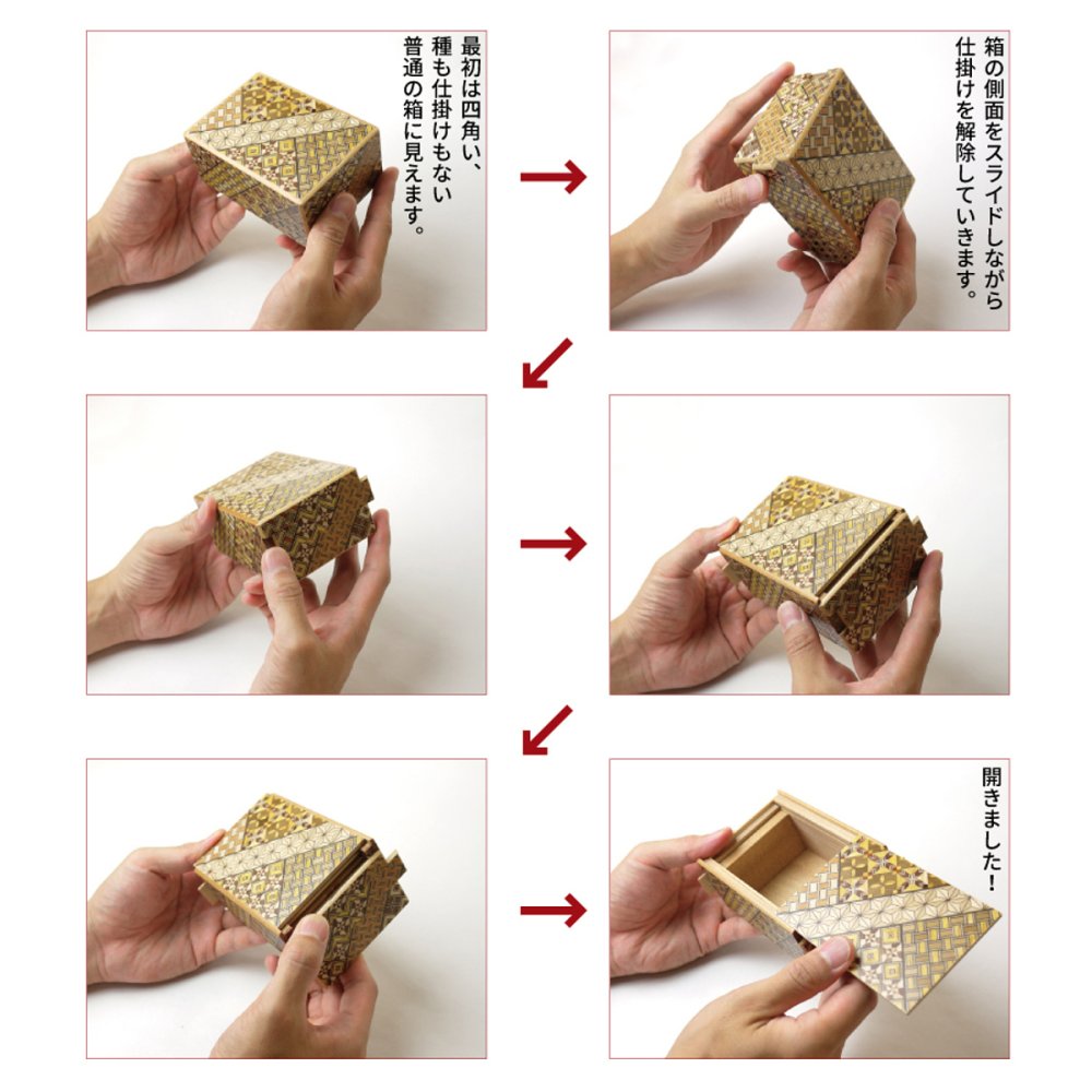 仕掛けで開くからくり箱 箱根寄木 秘密箱 4寸サイズ 10回仕掛け 細工箱 日本製の伝統工芸品 Yosegi Magic Box