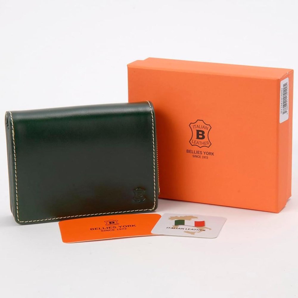 ベリーズヨーク　BELLIES YORK　コンパクト財布　二つ折り財布　BYTM1916GR　グリーン　緑色　ベジタブルタンニン　イタリアンレザー　牛革　”エイジングを楽しむ革小物”