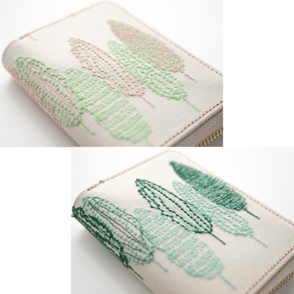 お札が折れない コンパクトウォレット 【 季節の森 】 全面 刺繍 北欧風