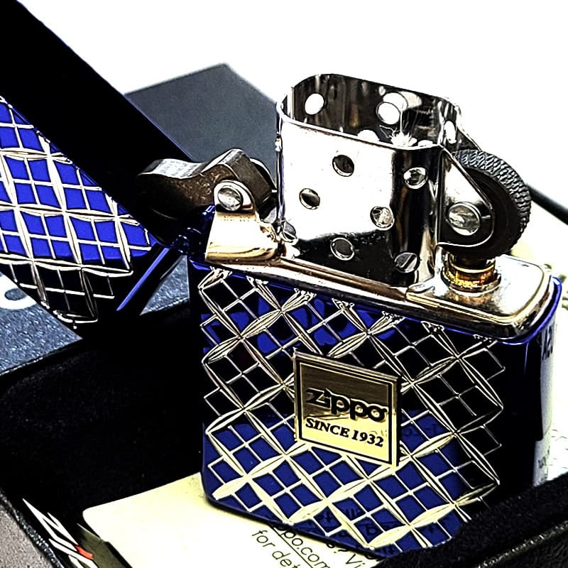 ZIPPO ブルー ヘリテージ ジッポ ライター 両面加工 彫刻 Heritage Blue 1932 ロゴ 青 おしゃれ 七宝 かっこいい ギフト プレゼント メンズ レディース