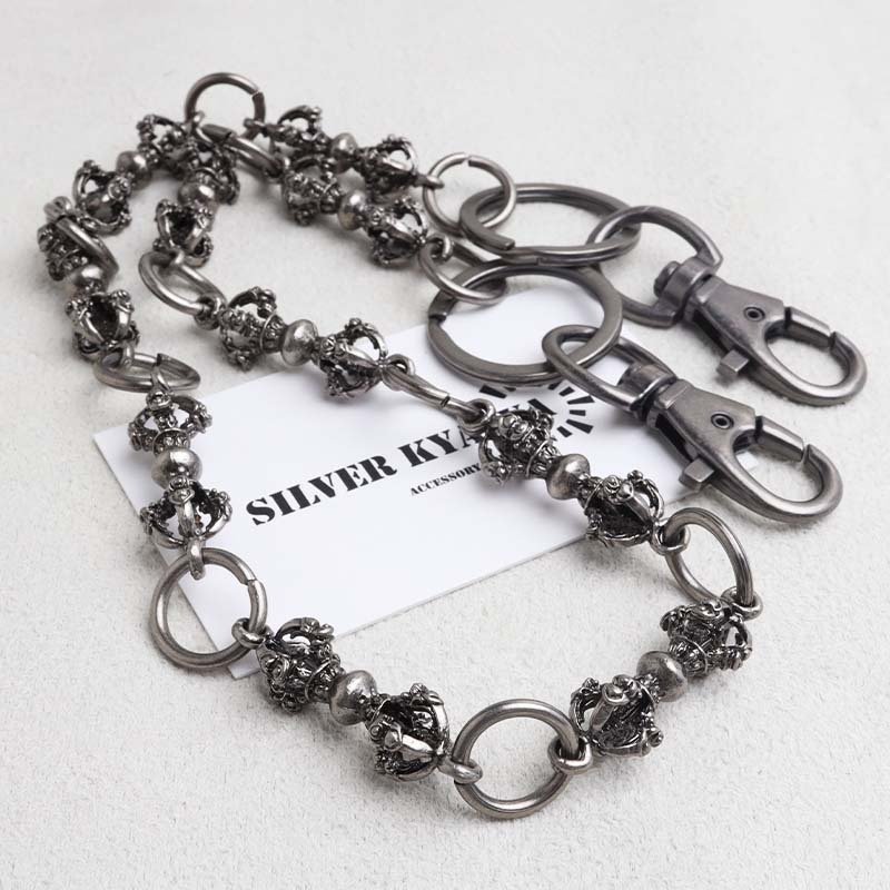 ウォレットチェーン 財布 メンズ 金剛杵 ユニークチェーン 十字架 クロス 316L ごつめ 2クリップ ロング 長め ガンメタ ブラック 個性的 ズボン 財布紐 盗難防止 紛失防止 男性