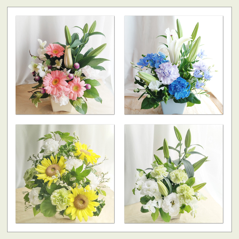 【お悔やみの花】【選べる6色】【Sサイズ】【クール便】【最短翌日お届け】フラワーアレンジメント 送料込み 日時指定可 おまかせ制作  | お悔やみアレンジ お供え花  法事 法要 命日 四十九日 葬儀 枕花