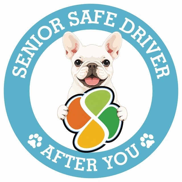 カーサイン 高齢者マーク SENIOR SAFE DRIVER フレンチブルドッグ ステッカー シール 直径13cm 肉球 日本製 車