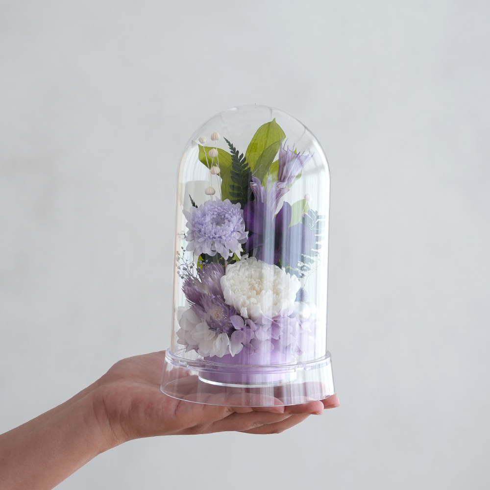 プリザーブドフラワー お供え花 クリアドーム 花あかり｜プリザーブドフラワー お供え花 仏花 クリアドーム 仏壇用 初盆 新盆 四十九日 一回忌 お手入れ簡単 水替え不要 ほこりが入りにくい お悔やみ お彼岸 即日発送 送料無料