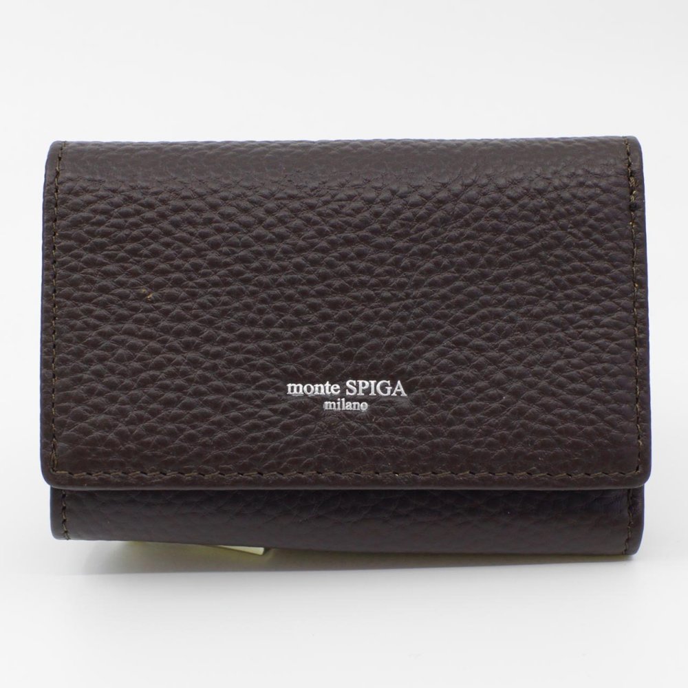 モンテスピガ　monte SPIGA　三つ折り財布　コンパクト財布　MOSMSP501DBR　ダークブラウン　濃茶　シュリンクレザー　牛革　トライフォード ウォレット