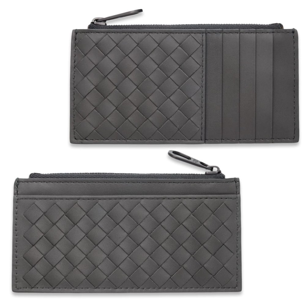 ボッテガヴェネタ BOTTEGA VENETA コインケース 小銭入れ カードケース フラグメントケース イントレチャート メンズ グレー 本革 レザー 薄型 ミニ財布 ファスナー 566430 V47W1 1428 カード5枚