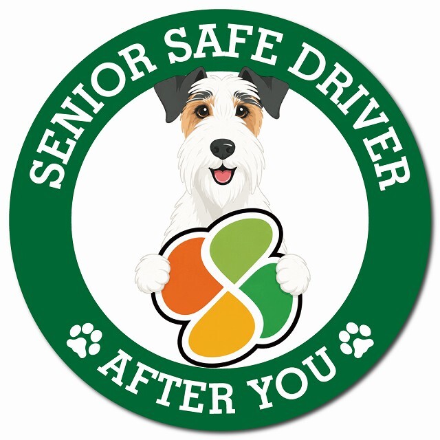 カーサイン 高齢者マーク SENIOR SAFE DRIVER ワイヤーフォックステリア マグネット 強力 直径13cm 肉球 日本製 車 ステッカー