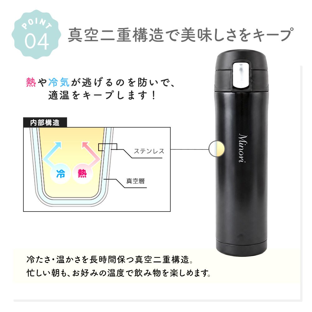 水筒 マグボトル 450ml ワンタッチ 水筒 ステンレスボトル マグボトル マイボトル ステンレス サーモ 真空断熱 保温 保冷 魔法瓶 洗いやすい スポーツ シンプル かっこいい 可愛い 直飲み 名入れ 名前入り 名前 ネーム 名入り 名入れ無料