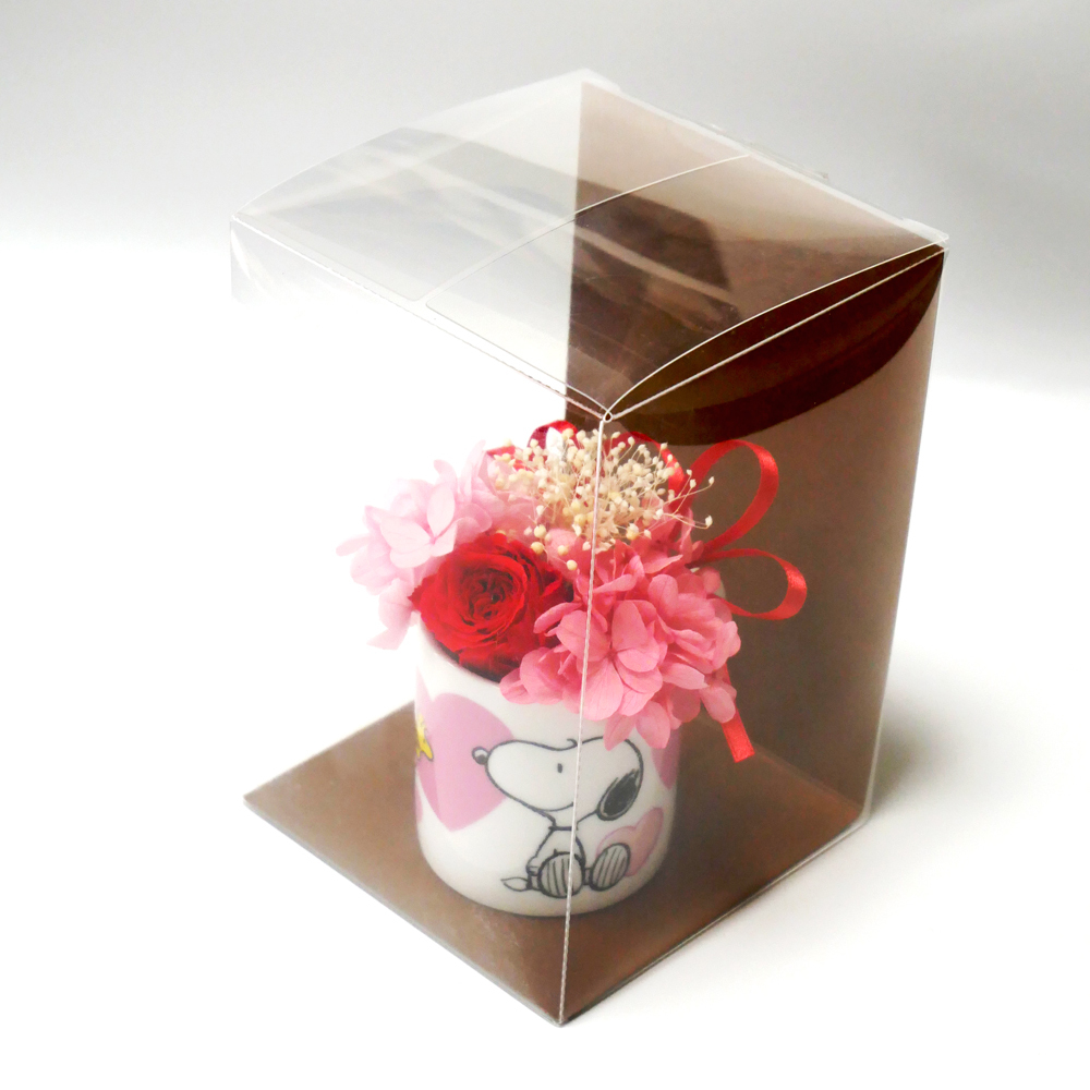 【公式ライセンス商品】スヌーピーハートミニカップレッド（Thank you・Happy Birthday・Congratulations) / プリザーブドフラワー 花 お花 フラワー フラワーギフト キャラ スヌーピー かわいい 雑貨 インテリア プレゼント ギフト 母の日 誕生日 記念日 お祝い