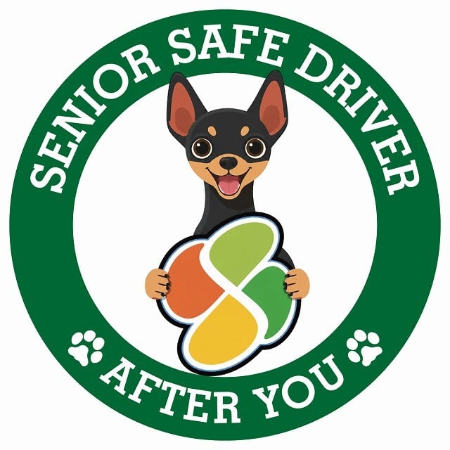 カーサイン 高齢者マーク SENIOR SAFE DRIVER ミニチュアピンシャー ステッカー シール 直径13cm 肉球 日本製 車