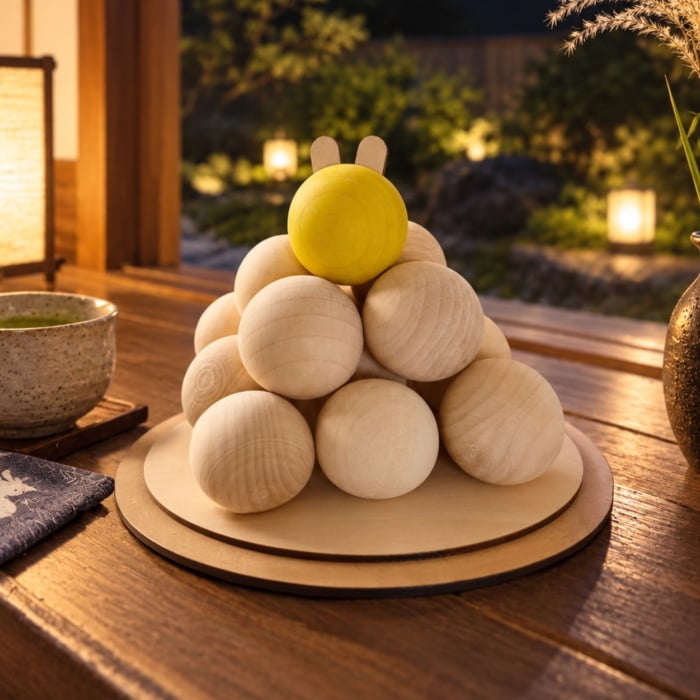 木製お月見団子 うさ耳　　うさぎ 兎餅 十五夜 中秋の名月 置物 飾り インテリア ナチュラル 可愛い シンプル プレゼント ギフト 贈り物 立体 3D