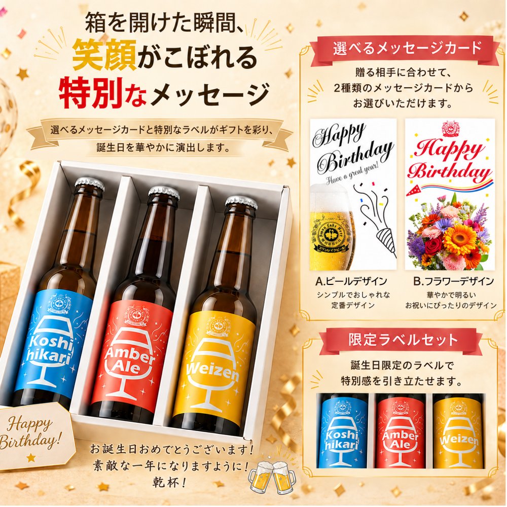 特選 ギフト 贈り物 プレゼント バースデーラベル使用  ビール クラフトビール 世界一 金賞受賞 3本 瓶 330ml  バースデーカード付き　飲み比べ 金賞受賞 スワンレイクビール 飲み比べ