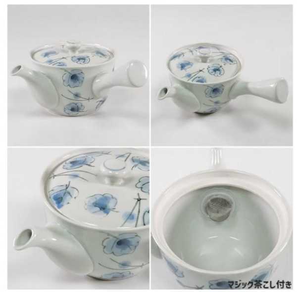 急須 広口 松葉 和食器 陶器 磁器 おしゃれ モダン 日本製風 手描き デザイン ティーポット 茶器 煎茶 緑茶 ほうじ茶 茶こし付き 食洗機対応 電子レンジ対応 和風 ギフト プレゼント 贈り物