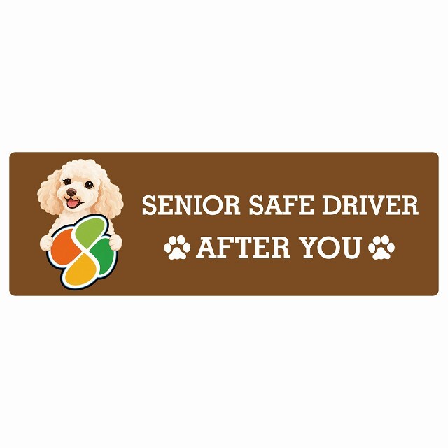 カーサイン 高齢者マーク SENIOR SAFE DRIVER ミディアムプードル ステッカー シール 長方形 15x5cm 肉球 日本製 車