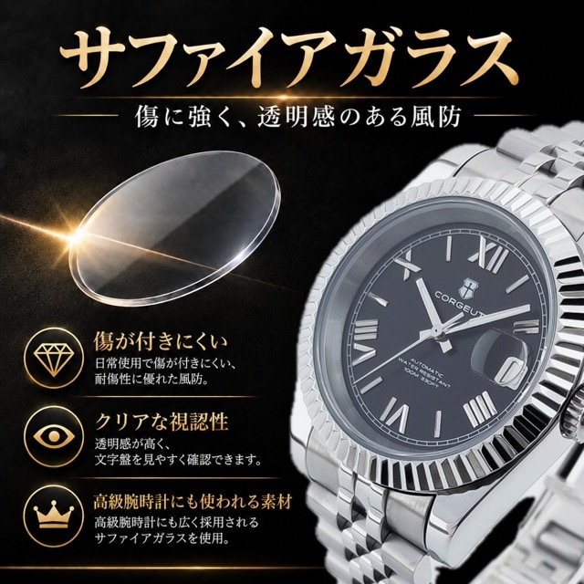 自動巻き腕時計 メンズ 40代 オマージュウォッチ 機械式 手巻き 36mm ローマ数字インデックス 日付 CORGEUT 2029