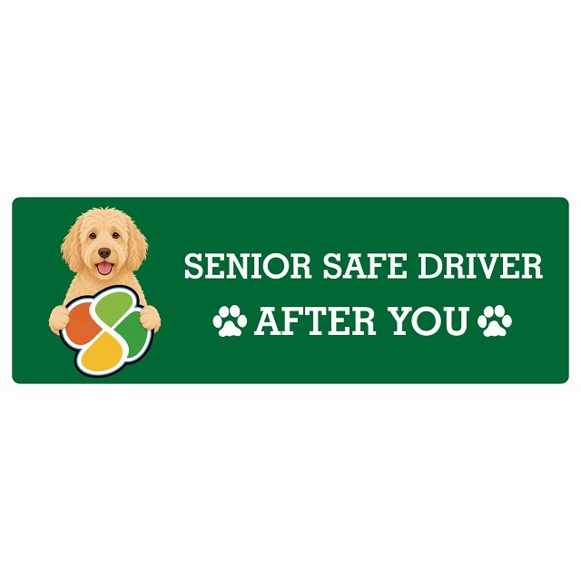カーサイン 高齢者マーク SENIOR SAFE DRIVER ラブラドゥードル ステッカー シール 長方形 15x5cm 肉球 日本製 車
