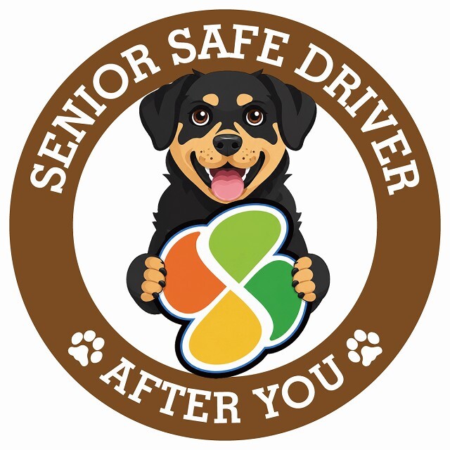 カーサイン 高齢者マーク SENIOR SAFE DRIVER ロットワイラー ステッカー シール 直径13cm 肉球 日本製 車
