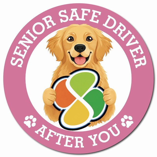 カーサイン 高齢者マーク SENIOR SAFE DRIVER ゴールデンレトリバー マグネット 強力 直径13cm 肉球 日本製 車 ステッカー
