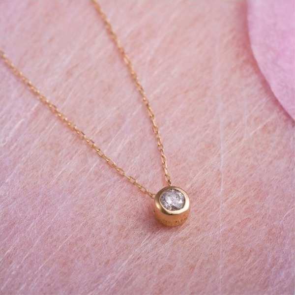 ダイヤモンド ネックレス K18YG 18金 イエローゴールド 0.1ct フクリン留め ペンダント 一粒 ダイヤ 覆輪 シンプル スキンジュエリー レディース 華奢 記念日 ギフト プレゼント
