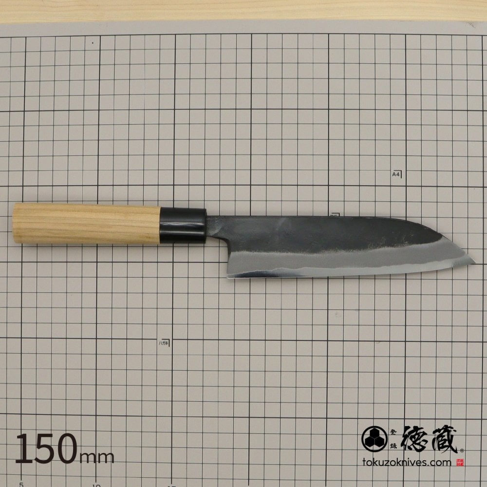徳蔵　三徳黒打ち包丁　150mm 両刃 白鋼 桜 日本製 徳蔵刃物 【TOKUZO KNIVES】 JAPAN Kitchen Knives 包丁 ほうちょう ホウチョウ 切れ味 家庭用 万能 両刃 黒打ち プレゼント ギフト 贈り物 一生モノ