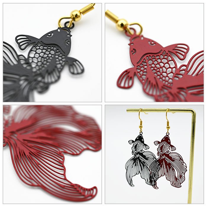 金魚 ピアス 小 黒  赤 フックピアス 金属アレルギー対応 ステンレス 琉金 風水 夏 祭 浴衣 着物 モチーフ かわいい おしゃれ ユニーク アクセサリー 個性 片耳 1個