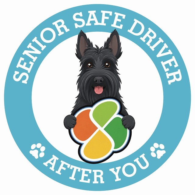 カーサイン 高齢者マーク SENIOR SAFE DRIVER スコティッシュテリア ステッカー シール 直径13cm 肉球 日本製 車