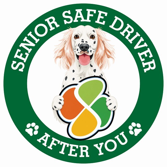 カーサイン 高齢者マーク SENIOR SAFE DRIVER イングリッシュセター ステッカー シール 直径13cm 肉球 日本製 車