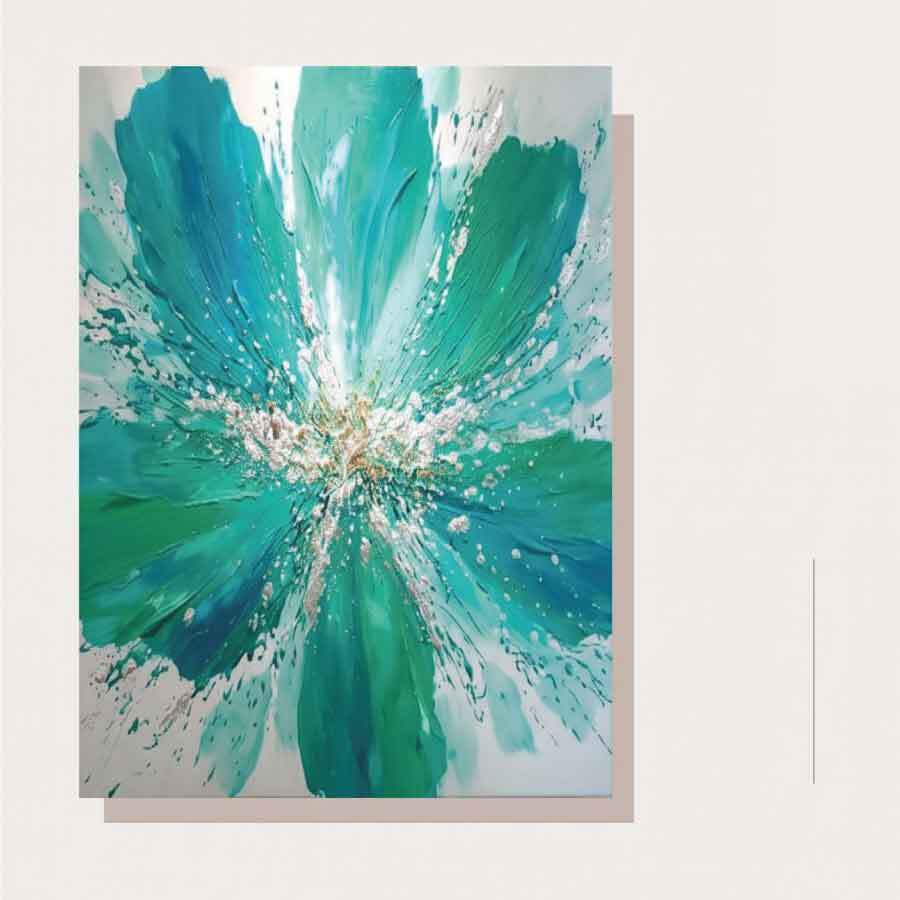 【手描き/受注生産】ファブリックパネル アートパネル モダン 花 海 抽象画 エメラルドグリーン ターコイズブルー インテリア アート キャンバス 絵画 壁掛け 高級感 おしゃれ リビング 寝室 オフィス 店舗 50×50 60×60 送料無料