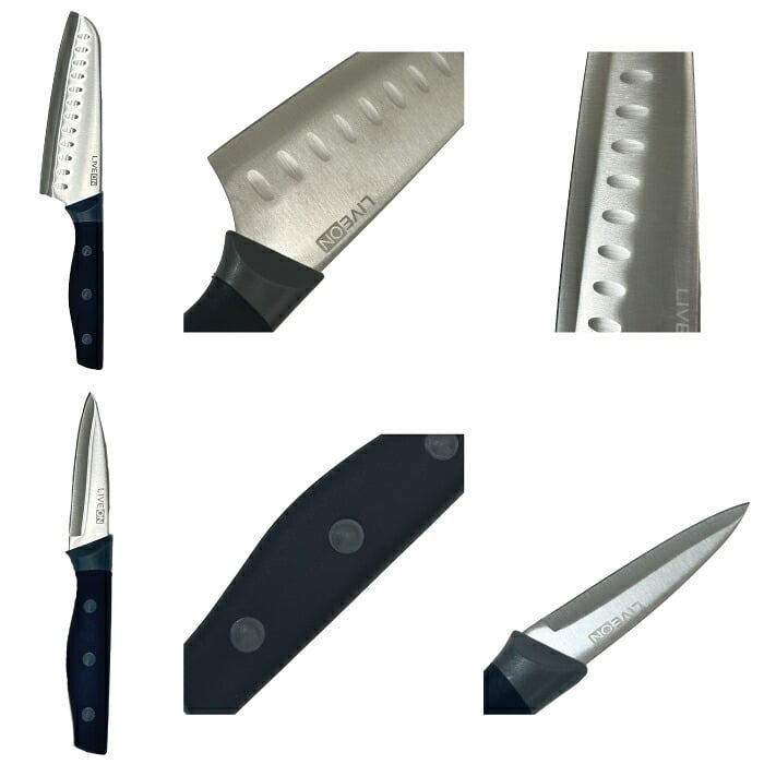 包丁セット まな板付き 4点セット LIVEON 三徳包丁 180mm ペティナイフ キッチンバサミ シャープナー付き キッチンツール 調理器具 ステンレス よく切れる 握りやすい おしゃれ 包丁研ぎ付き 栓抜き アウトドア 一人暮らし 新生活 単身赴任 引っ越し ギフト プレゼント