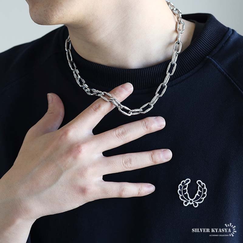 ステンレス あずきチェーンネックレス コイル 長あずき シルバー メタルネックレス シンプルネックレス メンズ 男性 金属アレルギー対応