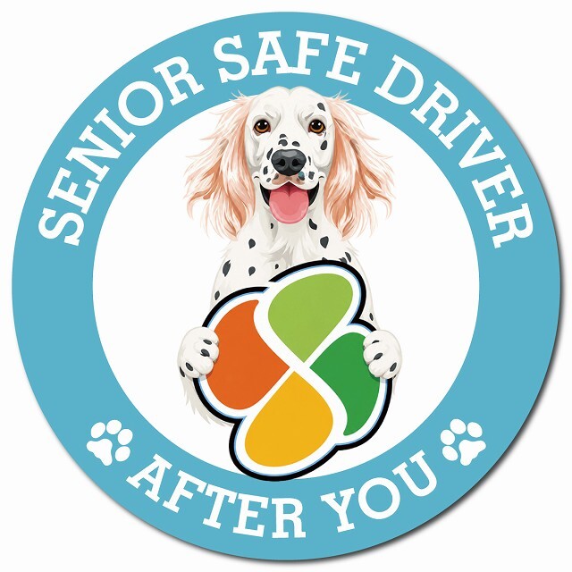 カーサイン 高齢者マーク SENIOR SAFE DRIVER イングリッシュセター マグネット 強力 直径13cm 肉球 日本製 車 ステッカー