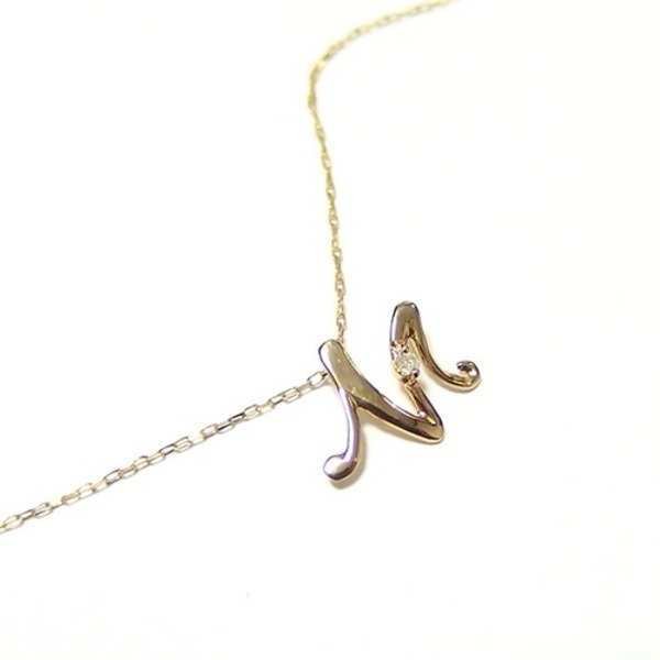 イニシャル ネックレス K18 ゴールド ダイヤモンド 0.01ct 一粒 ダイヤネックレス ペンダント 18金 レディース アクセサリー アルファベット M ギフト プレゼント