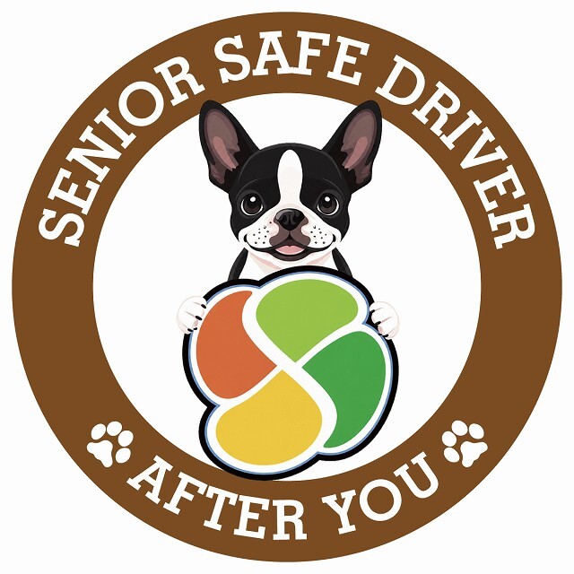カーサイン 高齢者マーク SENIOR SAFE DRIVER ボストンテリア ステッカー シール 直径13cm 肉球 日本製 車