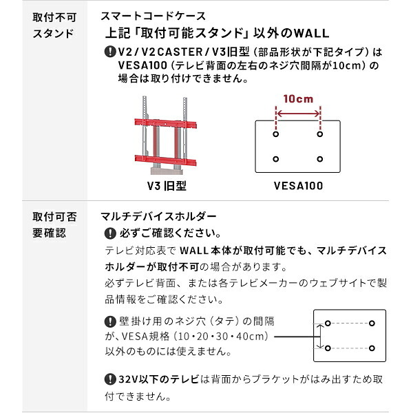 WALLインテリアテレビスタンド Vシリーズ/A2対応 スマート設置オプションセット-マルチデバイスホルダー-コードケース 追加オプション 部品 パーツ 配線整理 配線カバー ケーブルカバー 配線隠し モダン おしゃれ 電源コード WALLオプション