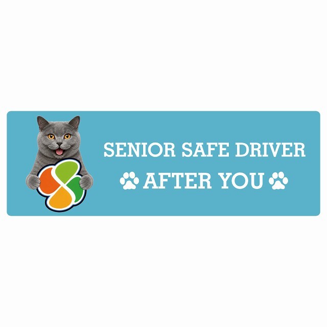 カーサイン 高齢者マーク SENIOR SAFE DRIVER シャルトリュー ステッカー シール 長方形 20x6.7cm 肉球 日本製 車