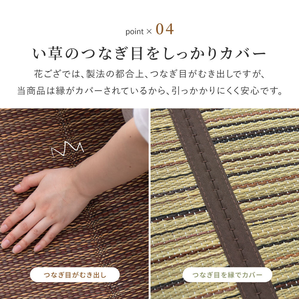 い草カーペット 涼み 裏貼り 江戸間 2畳 3畳 4.5畳 6畳 8畳 い草ラグ 天然い草100％ メセキ織 不織布 クッション性 床傷対策 和モダン 花ござ 上敷き 畳保護 四方縁 抗カビ 消臭 ブラウン 夏用 涼感 和室 洋室 折りたたみ 収納