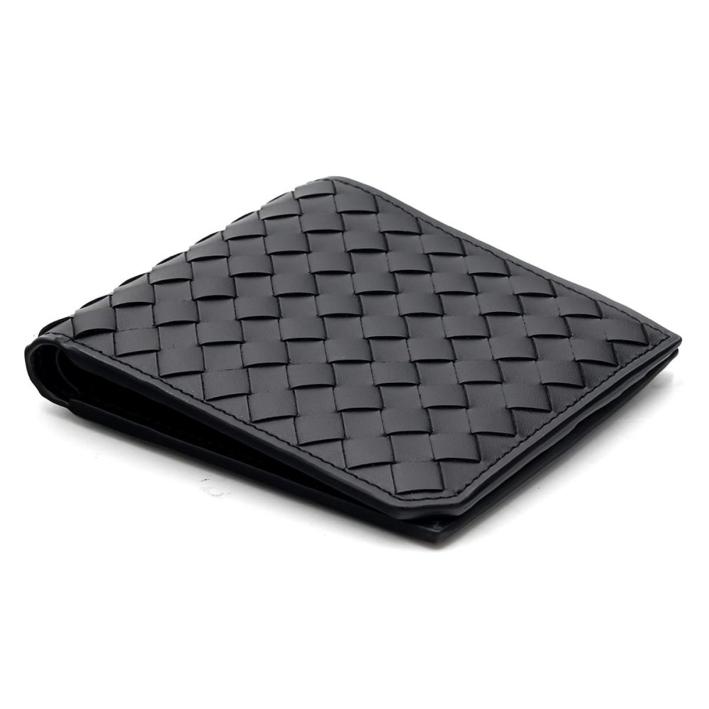 ボッテガヴェネタ 二つ折り財布 イントレチャート メンズ レザー コンパクト財布 カード入れ8か所 ブラック 黒 BOTTEGA VENETA 796966 V69G1 8803