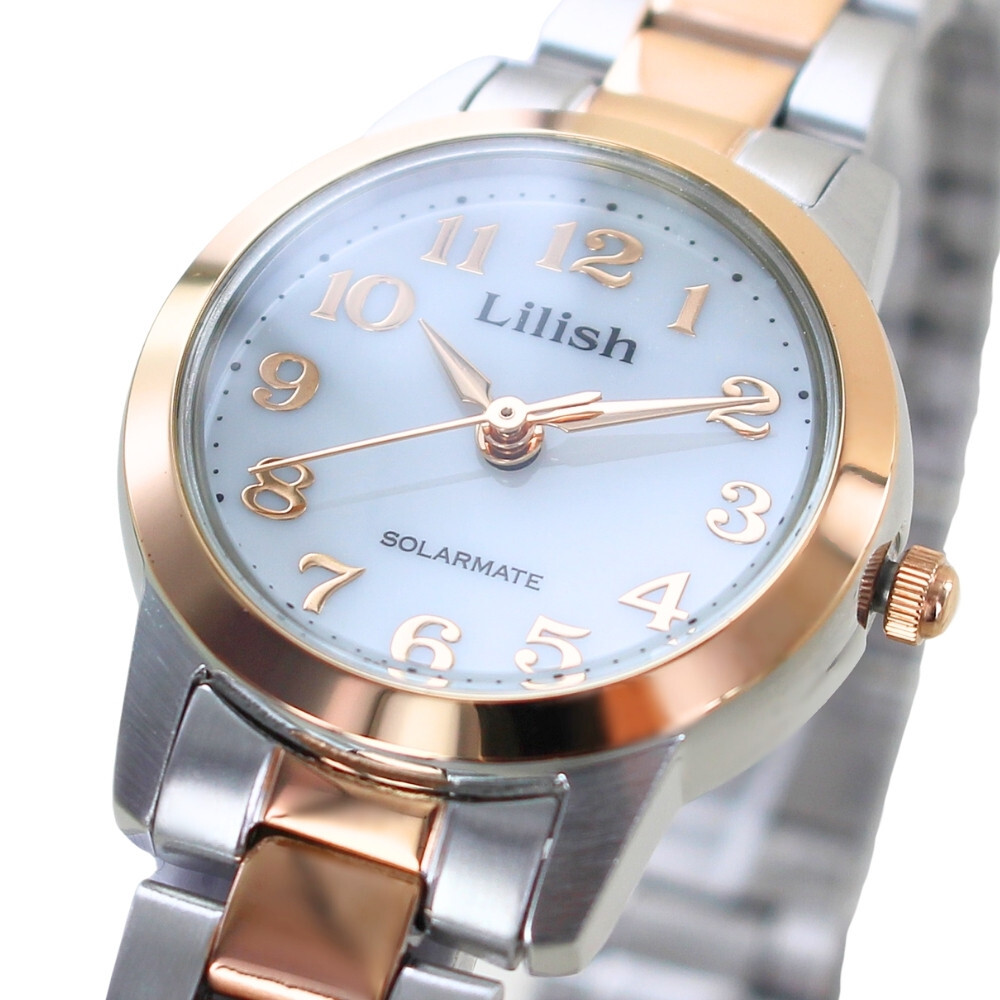 国内正規品 Lilish リリッシュ ソーラー腕時計 レディース 小ぶり かわいい ソーラー 時計 おしゃれ シルバー×ピンクゴールド 学生 入学 卒業 就職祝い プレゼント 10代 20代 女性 記念日 ギフト 成人 卒業 入学