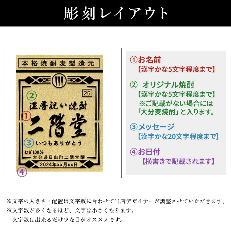 二階堂 名入れ お酒 焼酎 麦焼酎   名前入り プレゼント ギフト 面白い センス 定年退職 還暦祝い 退職祝い 男性 女性 お祝い 古希 喜寿 傘寿 米寿 卒寿 白寿 百寿 敬老の日