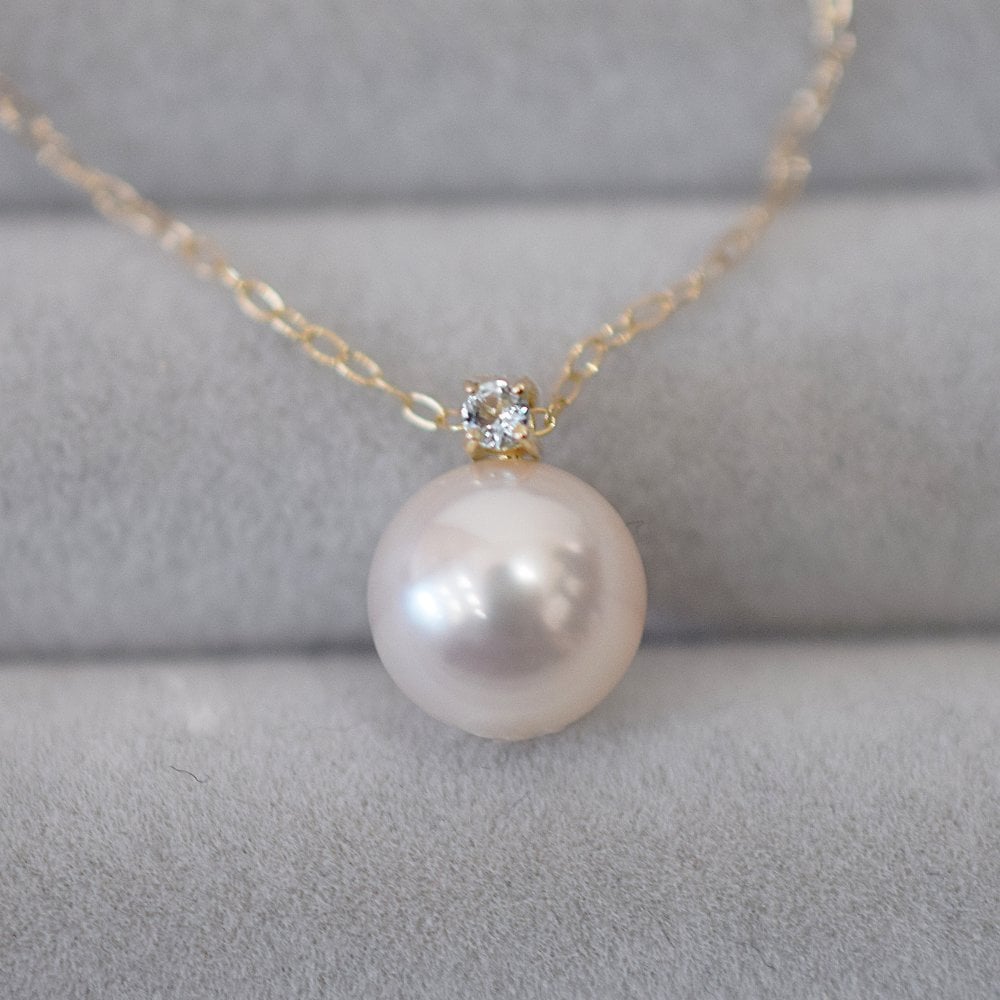 ［pearl599］ 8mm - 8.5mm ホワイトピンク ペンダント ネックレス 3月 誕生石 アクアマリン あこや真珠