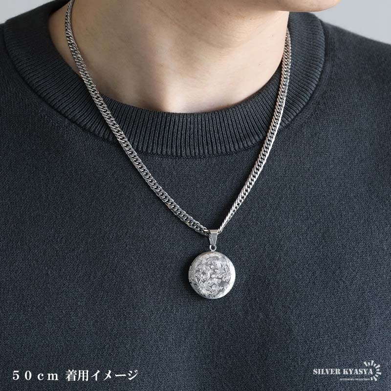 ステンレス ロケットネックレス ダブル喜平チェーンネックレス ロケットペンダント フラワーネックレス 写真 記念 思い出 ハワイアンネックレス 50cm 60cm 18KGP ゴールドネックレス シルバー 花 6面カット メンズ 男性 金属アレルギー対応