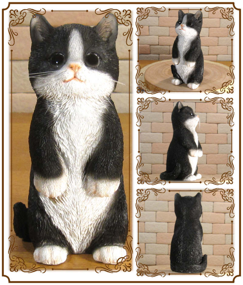 猫　置物 リアル　シンお願いキャット　４　ハチワレ　ネコ　動物オブジェ　ガーデン　オーナメント　店舗　カウンター　装飾　オブジェ　インテリア　玄関先　庭　ねこ好きさん人気ギフト　動物人気ギフト　クリスマスプレゼント　お誕生日祝い　母の日人気　父の日人気　敬老の日人気